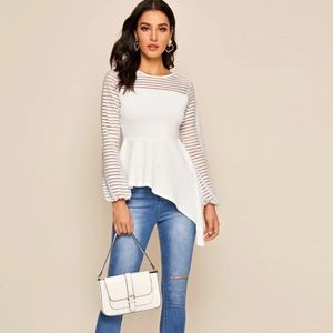 Striped Glitter Sleeve Asymmetrical Top